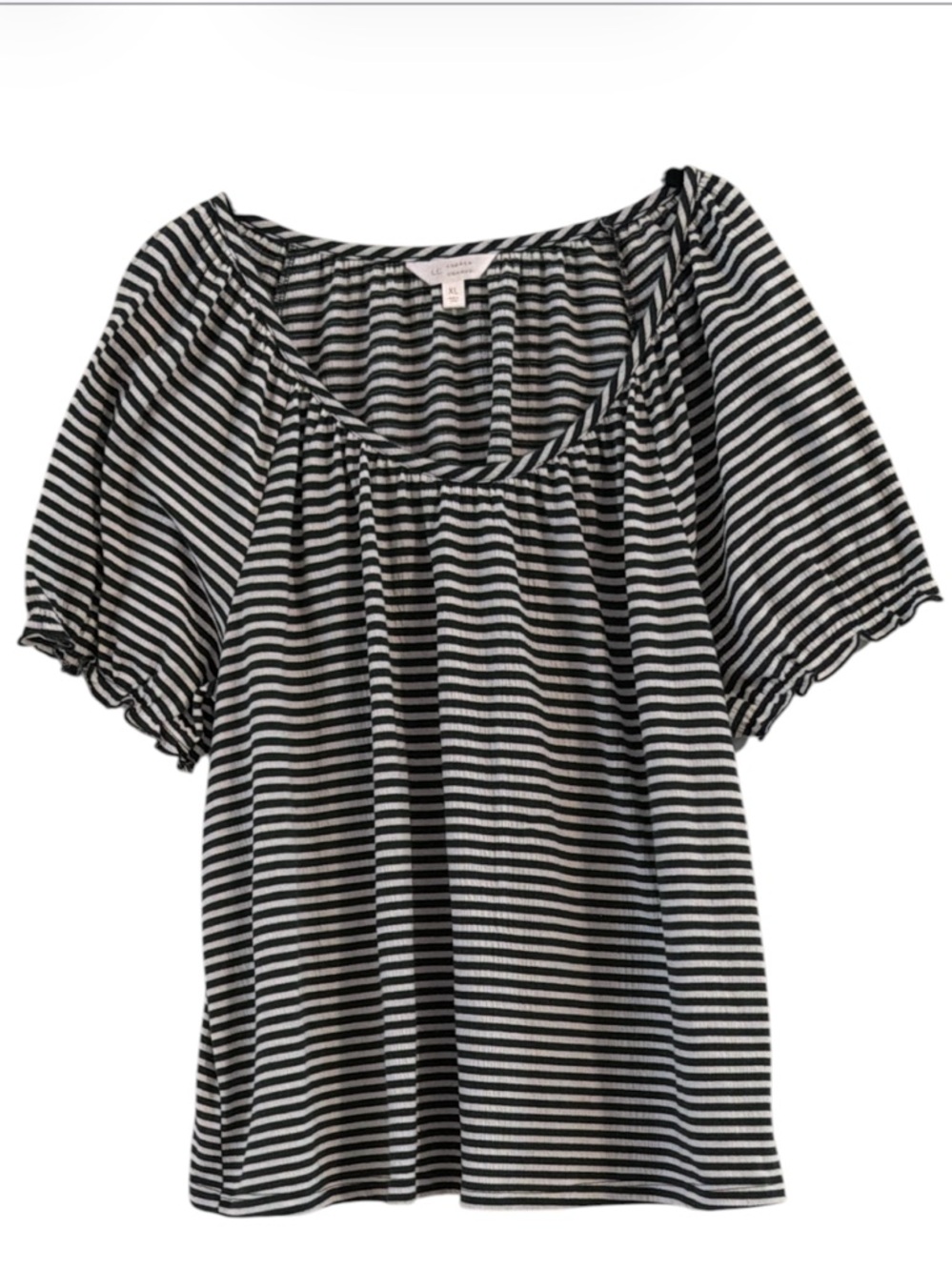 LC Lauren Conrad Striped Puff Sleeve Peasant Blouse Black White XL